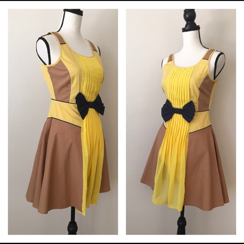 Final Sale Ryu New Sleeveless Yellow/ Brown Dress - Picture 3 of 4
